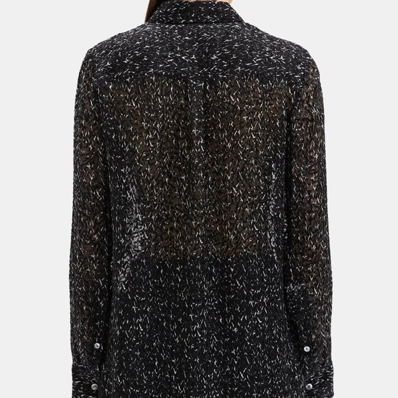 NWT Theory Chevron Burnout Button Silk Viscose Sheer Blouse Top - Picture 8 of 16